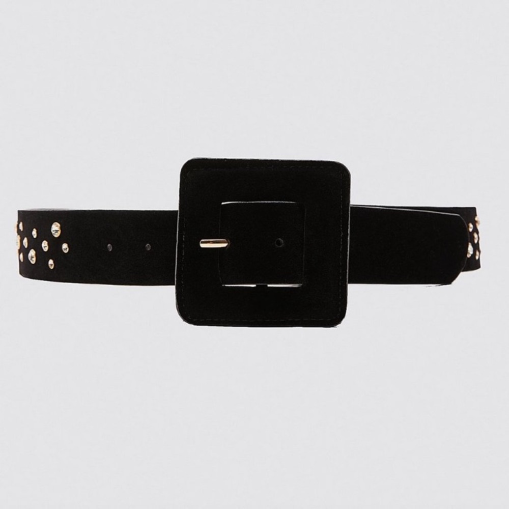 ZARA Rhinestones Gems Black Velvet Belt Size 80/SMALL